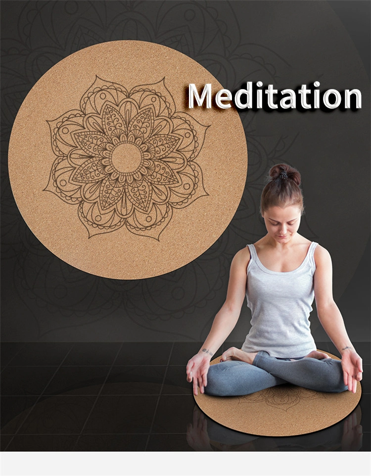 Factory 60*60*0.3cm Custom Printed Natural Cork Rubber Round Meditation Printed Yoga Mat