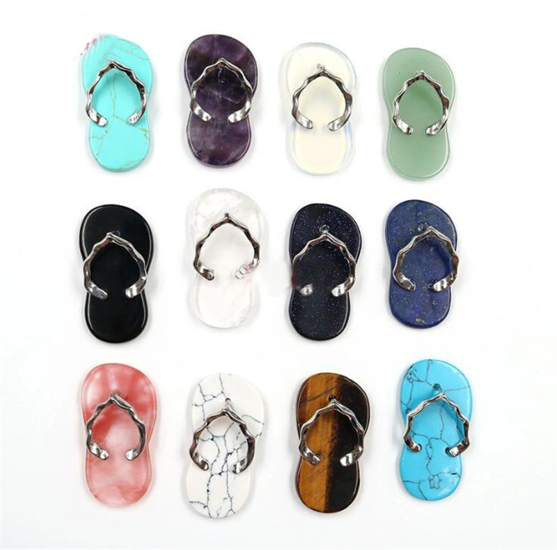 Fashion Jewelry Crystal Slipper Pendant Natural Stone Flat Bead Purple Crystal Onyx Women Men Slipper Shoes Pendant