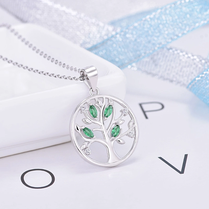 Luxury Colorful Chakra Tree of Life 925 Sterling Silver CZ Pendant Necklace