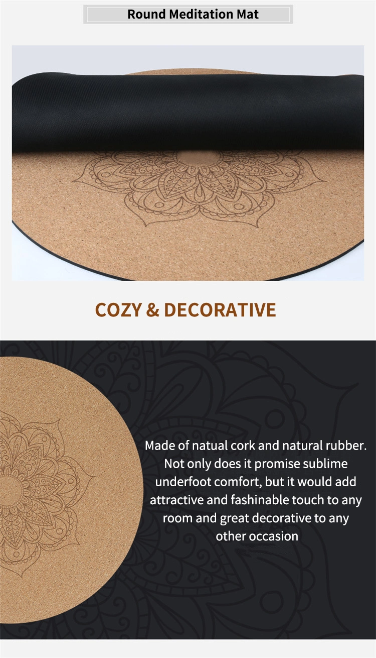 Factory 60*60*0.3cm Custom Printed Natural Cork Rubber Round Meditation Printed Yoga Mat