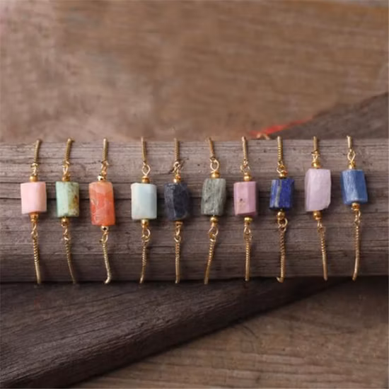 천연 비취 스톤 싱글 너겟 비즈 수제 팔찌 여성 천연석 말라 비즈 골드 치유 차크라 팔찌